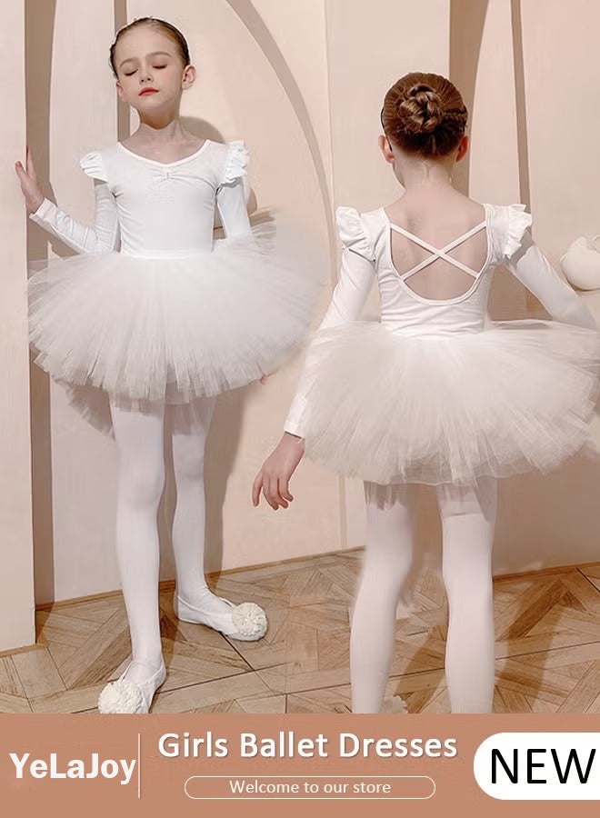 YelaJoy Girls Ballet Dresses Leotards with Skirt Dance Dress Long sleeve Ballerina Tutu Outfit Cotton Dress Ballet Skirt Mini Skirt Princess Dresses Dance Wear Clothes for Little Girl - Image 1
